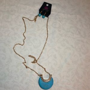 Long Gold Turquoise “Stone” Paparazzi Necklace